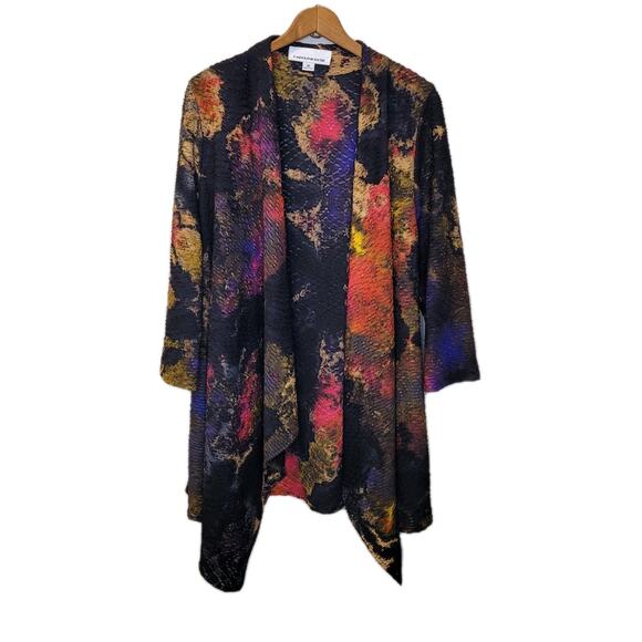 Caroline Rose Womens Multicolor Printed Textured Open Cardigan Size Medium Boho - Picture 1 of 10